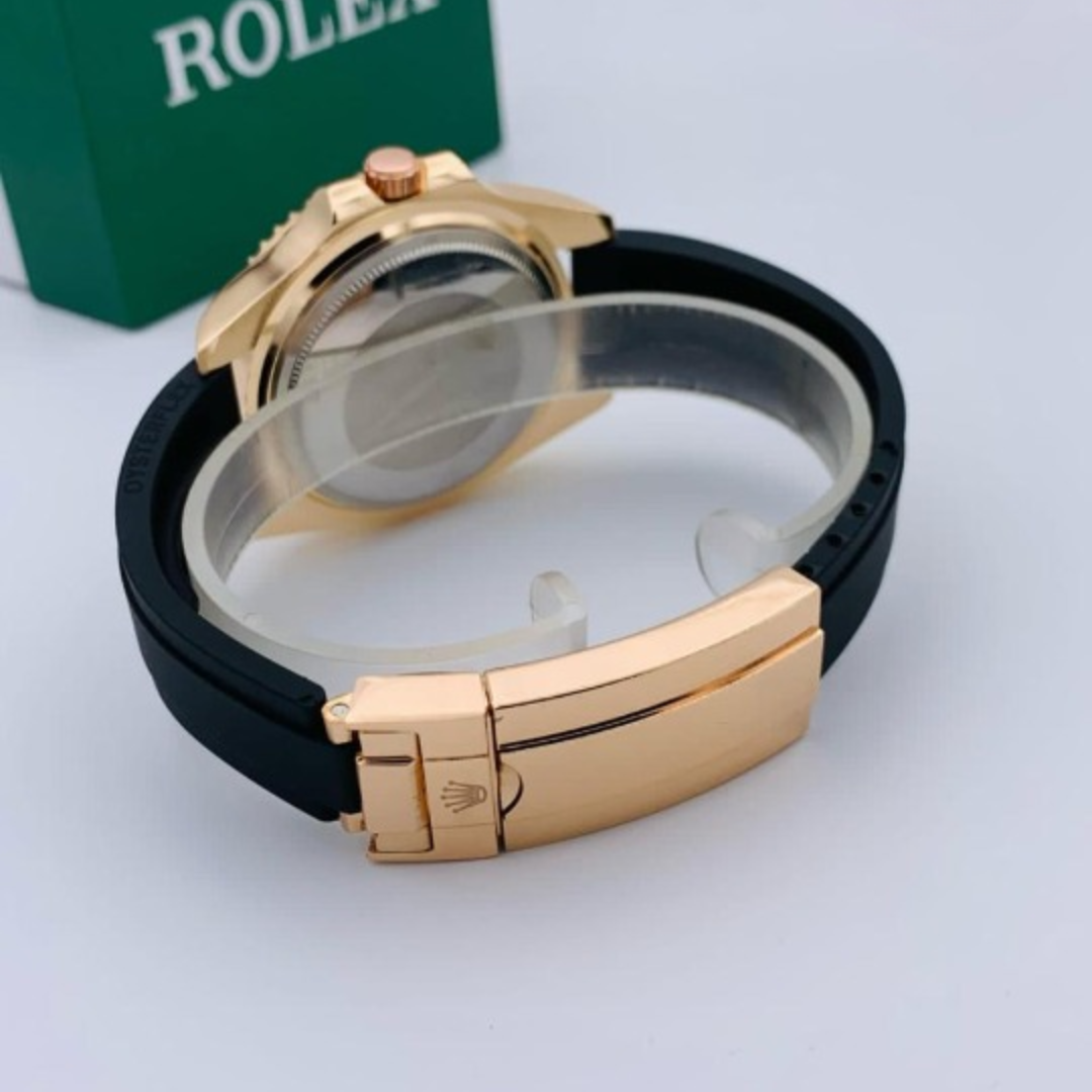 ✨ (Golden) Rolex Stylish Watch for Men | Rubber Strap | Steel Bezel | Heavy Master Lock.