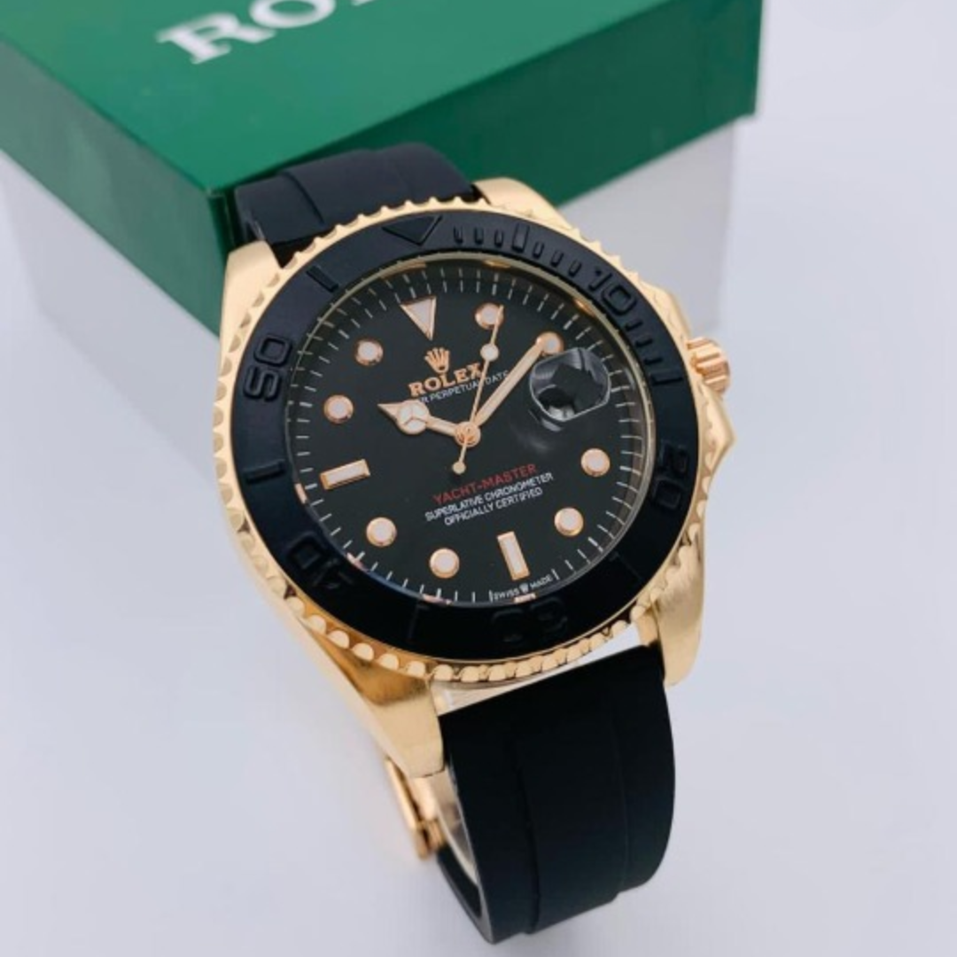 ✨ (Golden) Rolex Stylish Watch for Men | Rubber Strap | Steel Bezel | Heavy Master Lock.