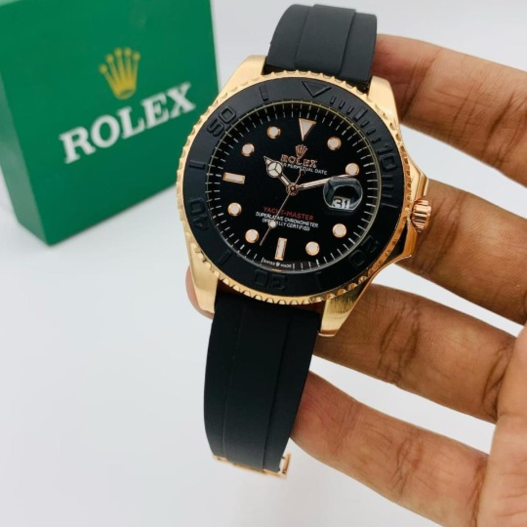 ✨ (Golden) Rolex Stylish Watch for Men | Rubber Strap | Steel Bezel | Heavy Master Lock.